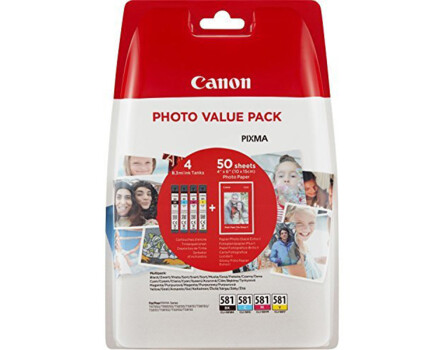 Cartridge Canon CLI-581XL Bk/C/M/Y + 50 x Photo Paper PP-201, 2052C004 - oryginalny (Czarny + 3x Kolory)