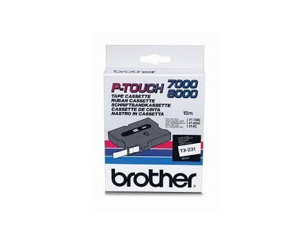 Taśma do drukarki etykiet firmy Brother TX-231, 12mm, czarny / biały